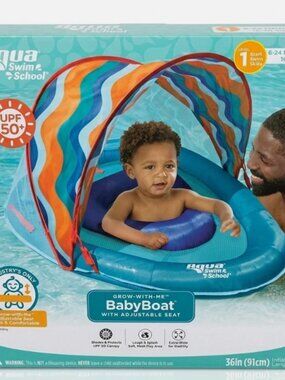 Aqua SwimSchool Grow-With-Me BabyBoat Adjustable Seat Pool Float 6-24 Months NEW